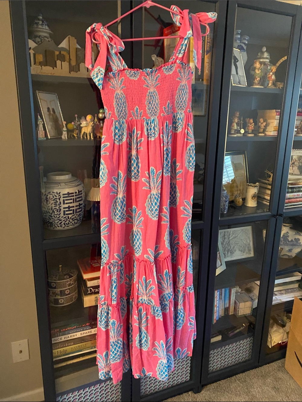 crown & ivy Pink Maxi Dress with Blue Pineapple Print